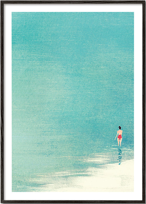 Cuadro de paisaje: bañista en horizonte sereno – Black Frame