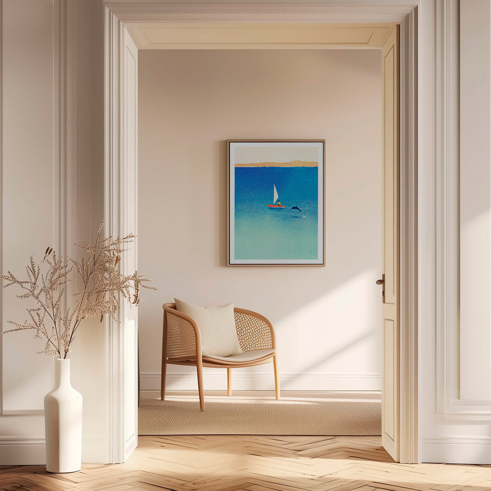 Cuadro con delfín y velero en mar azul – Canvas2