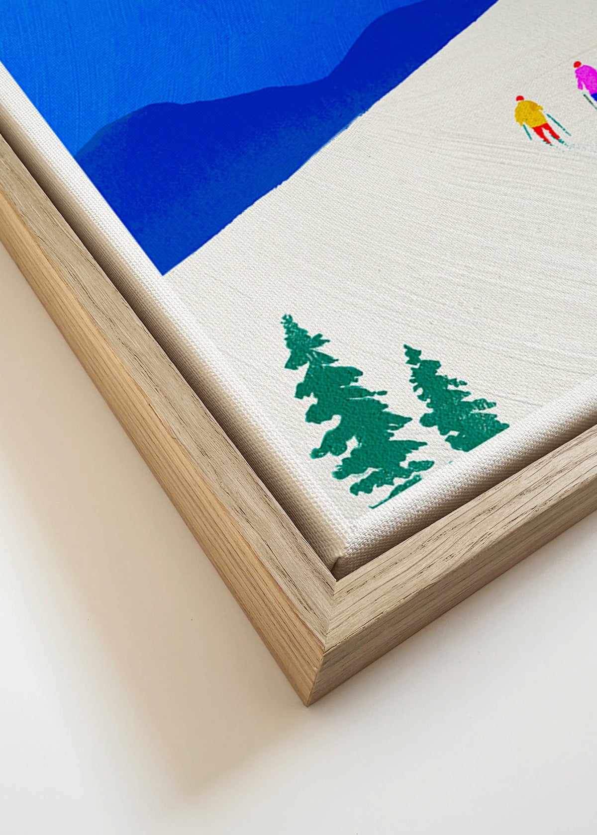 Cuadro deportivo con esquiadores en pendiente azul – Canvas detail