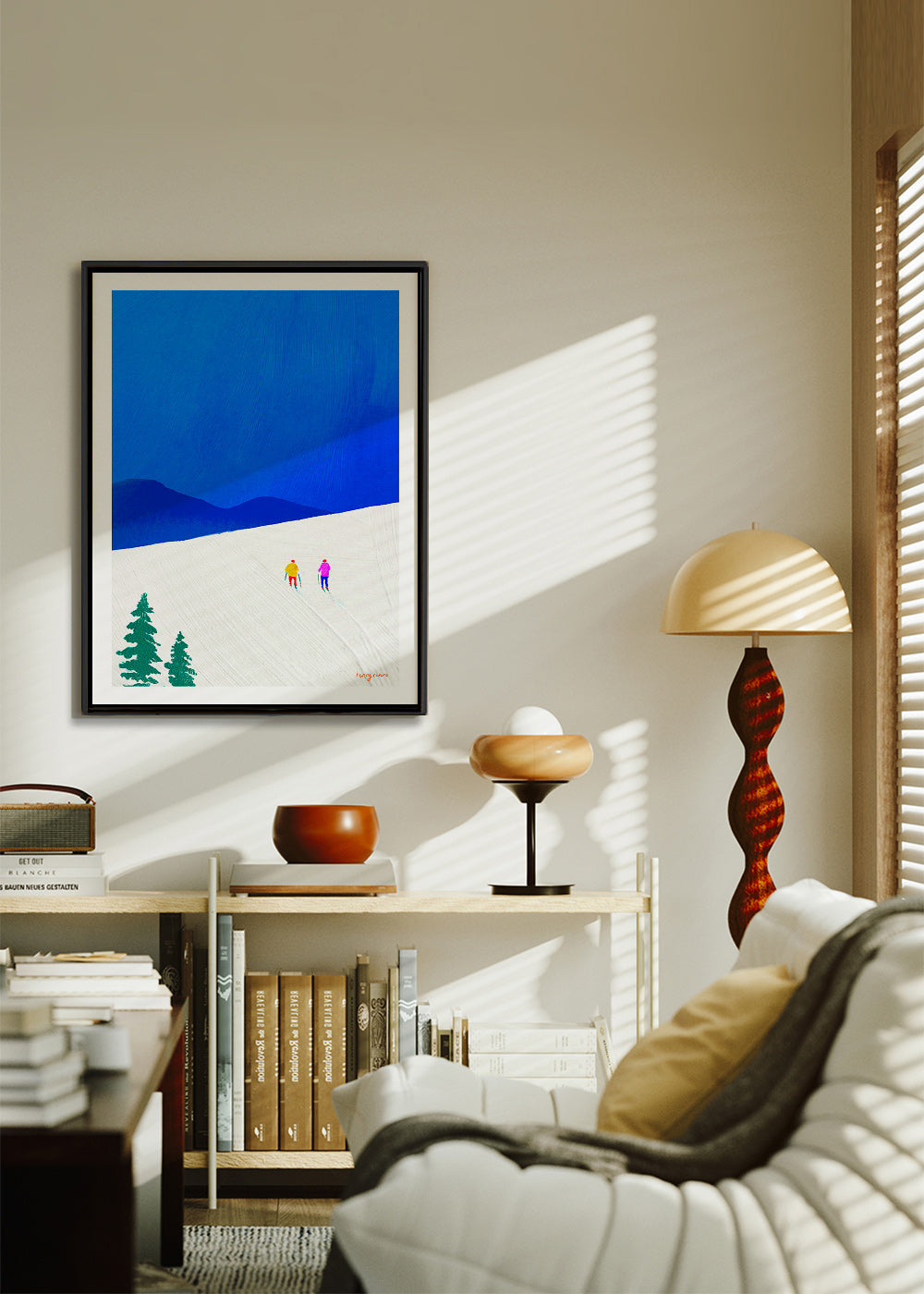 Cuadro deportivo con esquiadores en pendiente azul – Canvas1