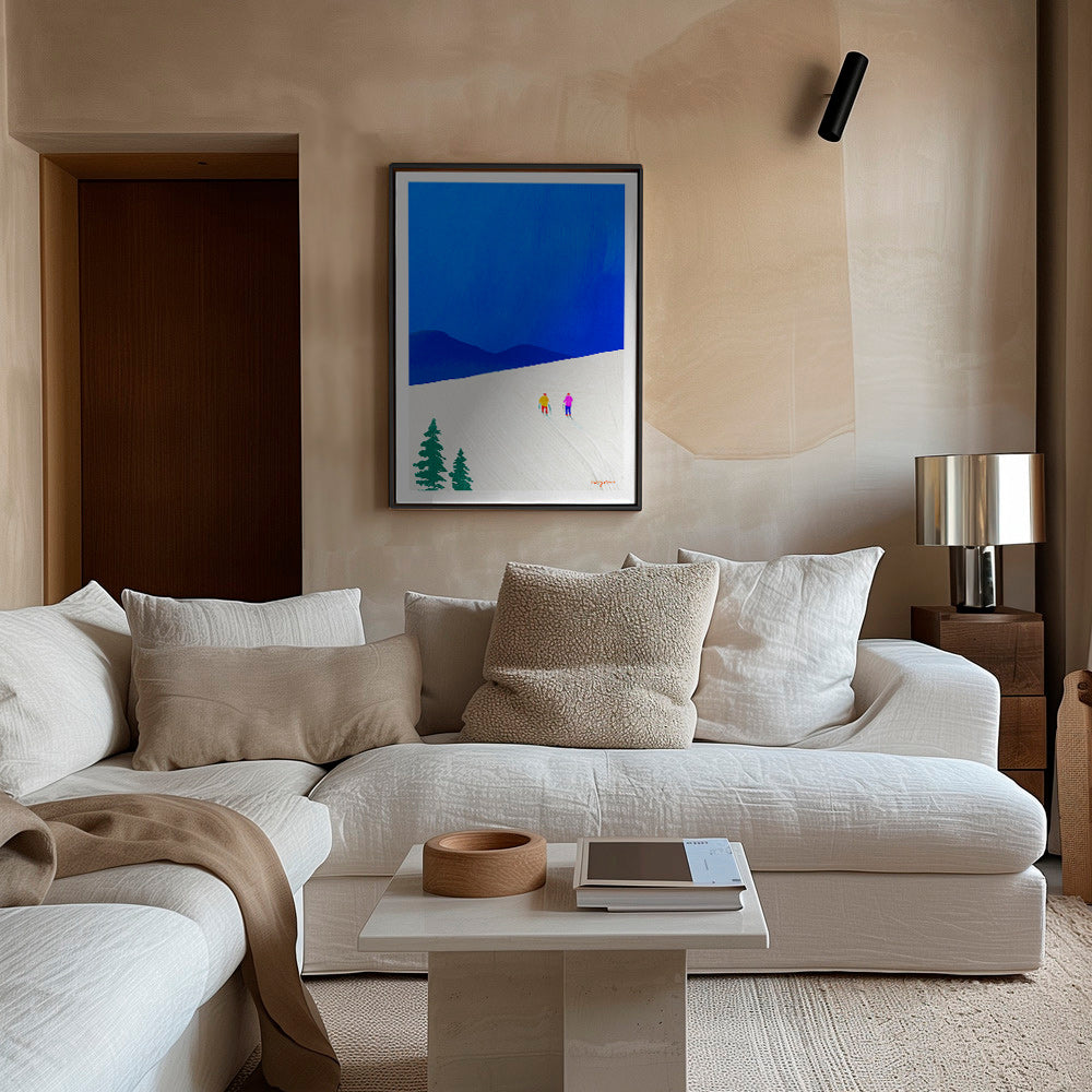 Cuadro deportivo con esquiadores en pendiente azul – Canvas2
