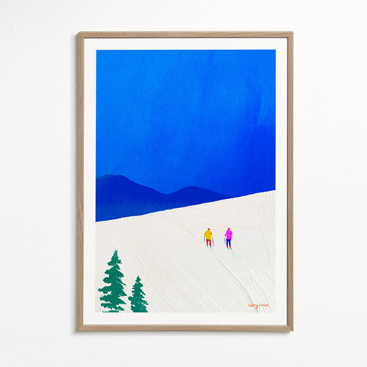 Cuadro deportivo con esquiadores en pendiente azul – Oak Frame