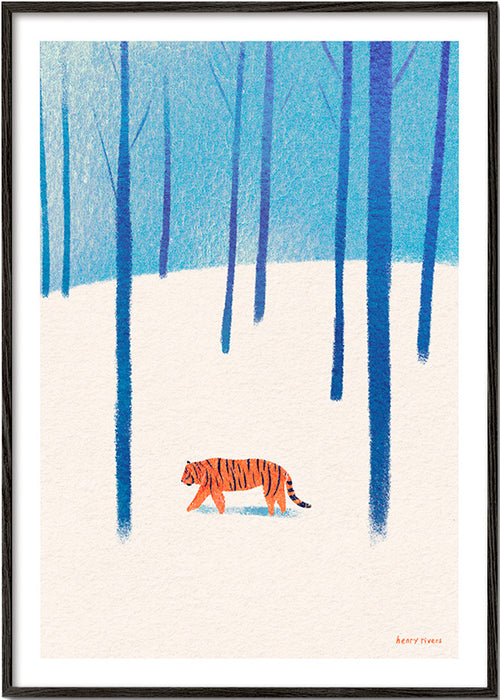 Cuadro tigre en la nieve – Black Frame