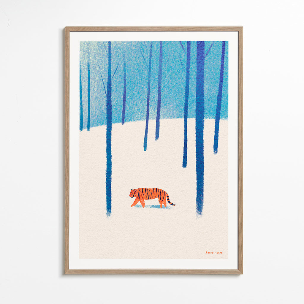 Cuadro tigre en la nieve – Oak Frame
