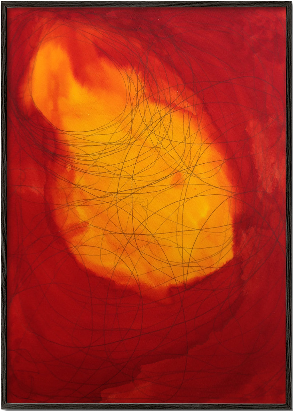 Cuadro abstracto en rojo y amarillo – Black Frame