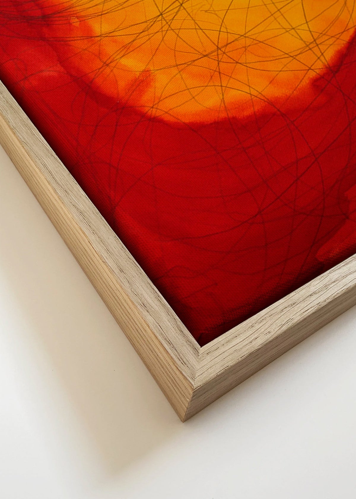 Cuadro abstracto en rojo y amarillo – Canvas detail
