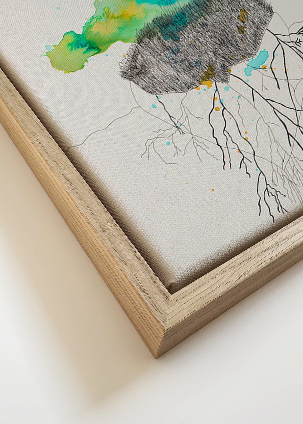 Lámina botánica árbol y raíces en tinta y acuarela – Canvas detail