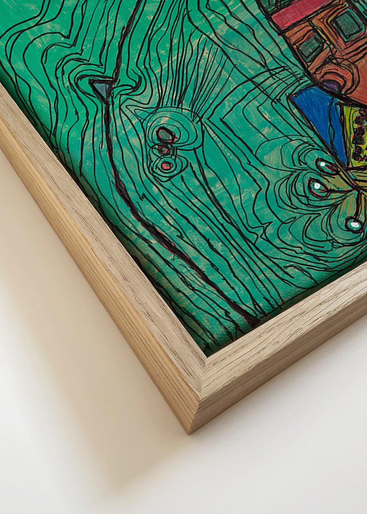 Ilustración juguetona con figura sobre fondo verde – Canvas detail