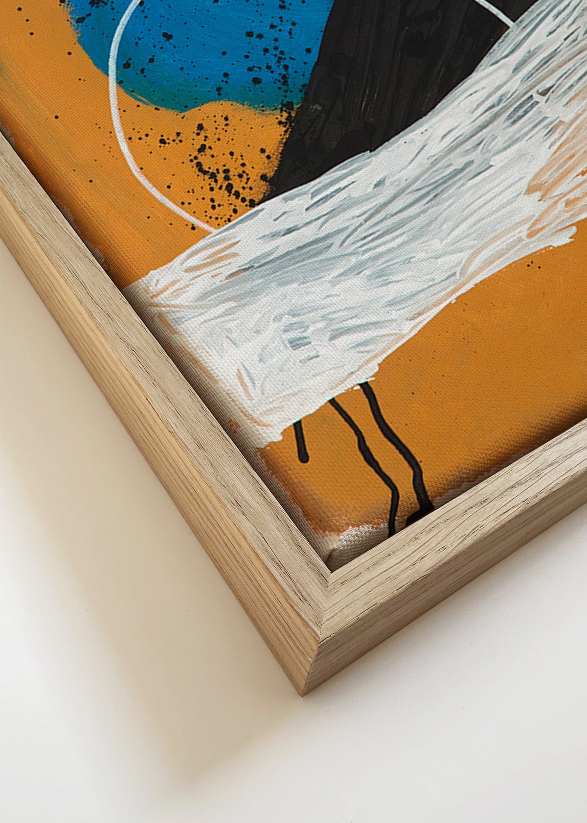 Cuadro abstracto arco costero en ocre y azul – Canvas detail