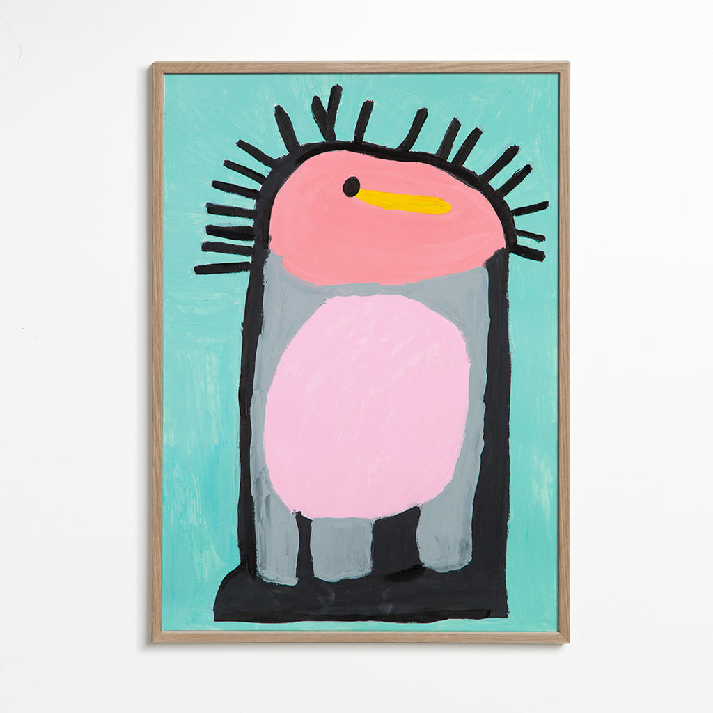 Lámina infantil pingüino rosa simpático – Oak Frame