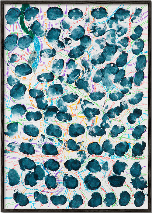 Cuadro abstracto con manchas azul marino – Black Frame