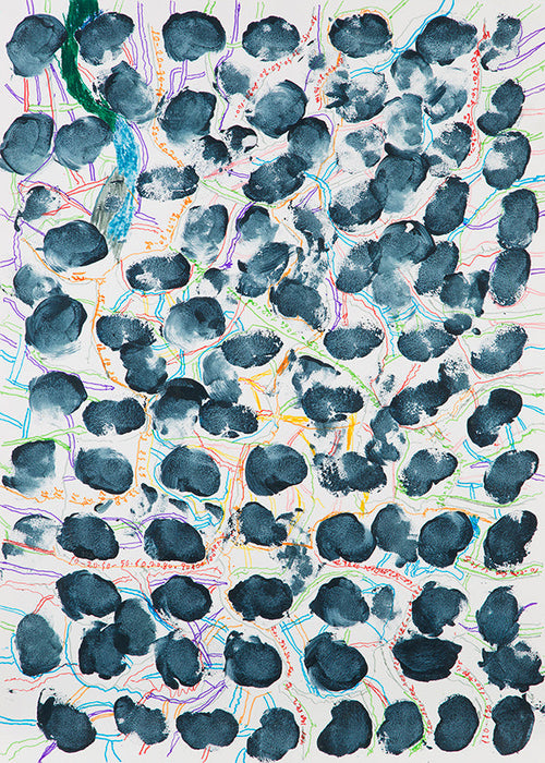 Cuadro abstracto con manchas azul marino