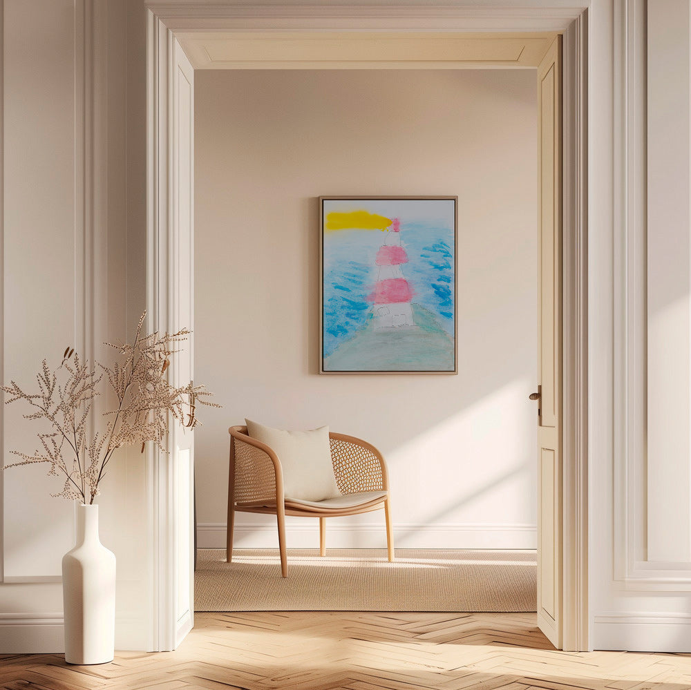 Cuadro de paisaje con faro en acuarela – Canvas2
