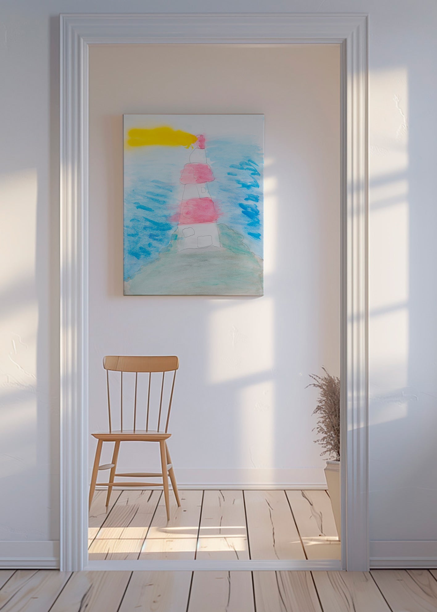 Cuadro de paisaje con faro en acuarela – Canvas