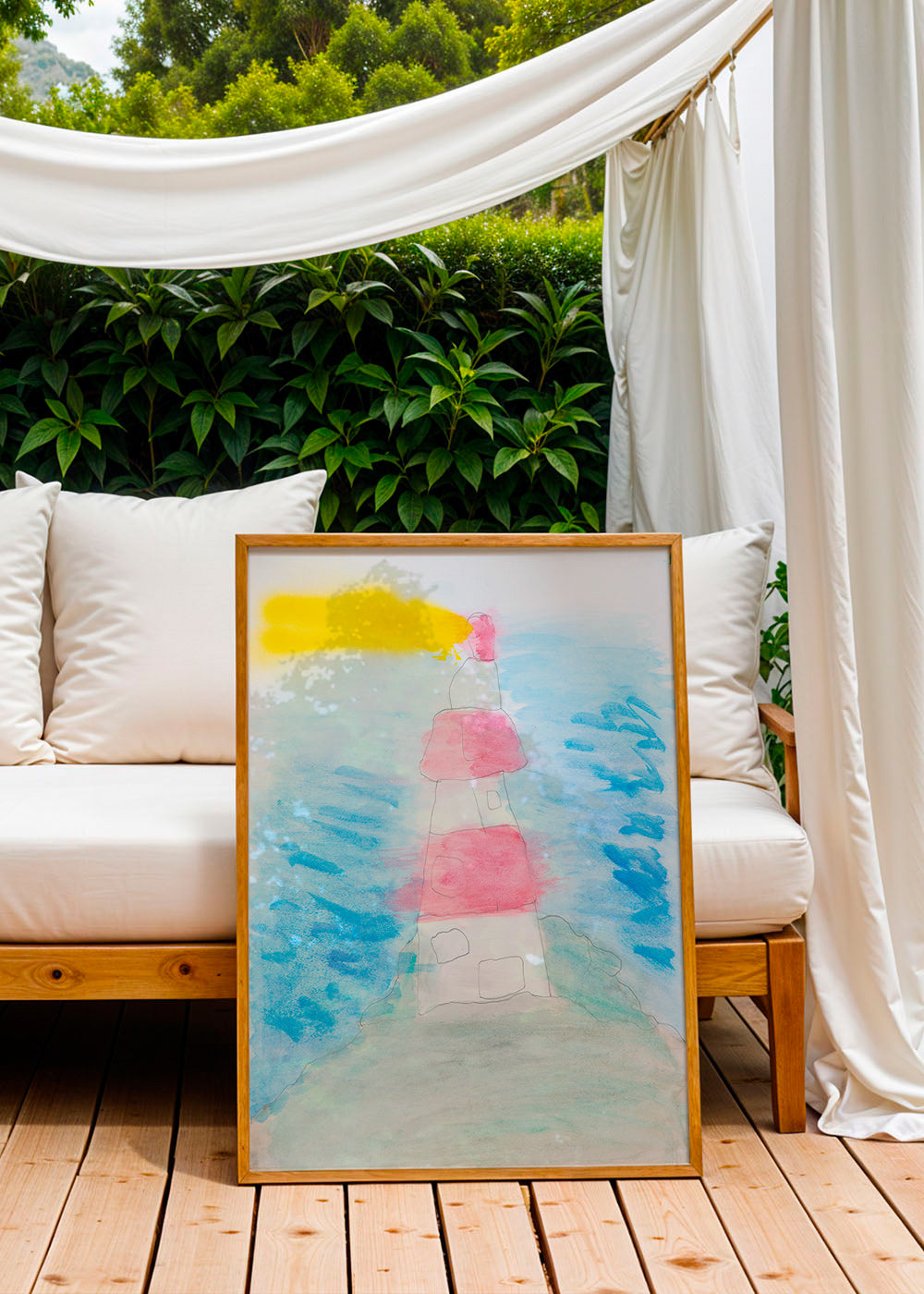 Cuadro de paisaje con faro en acuarela – Product1