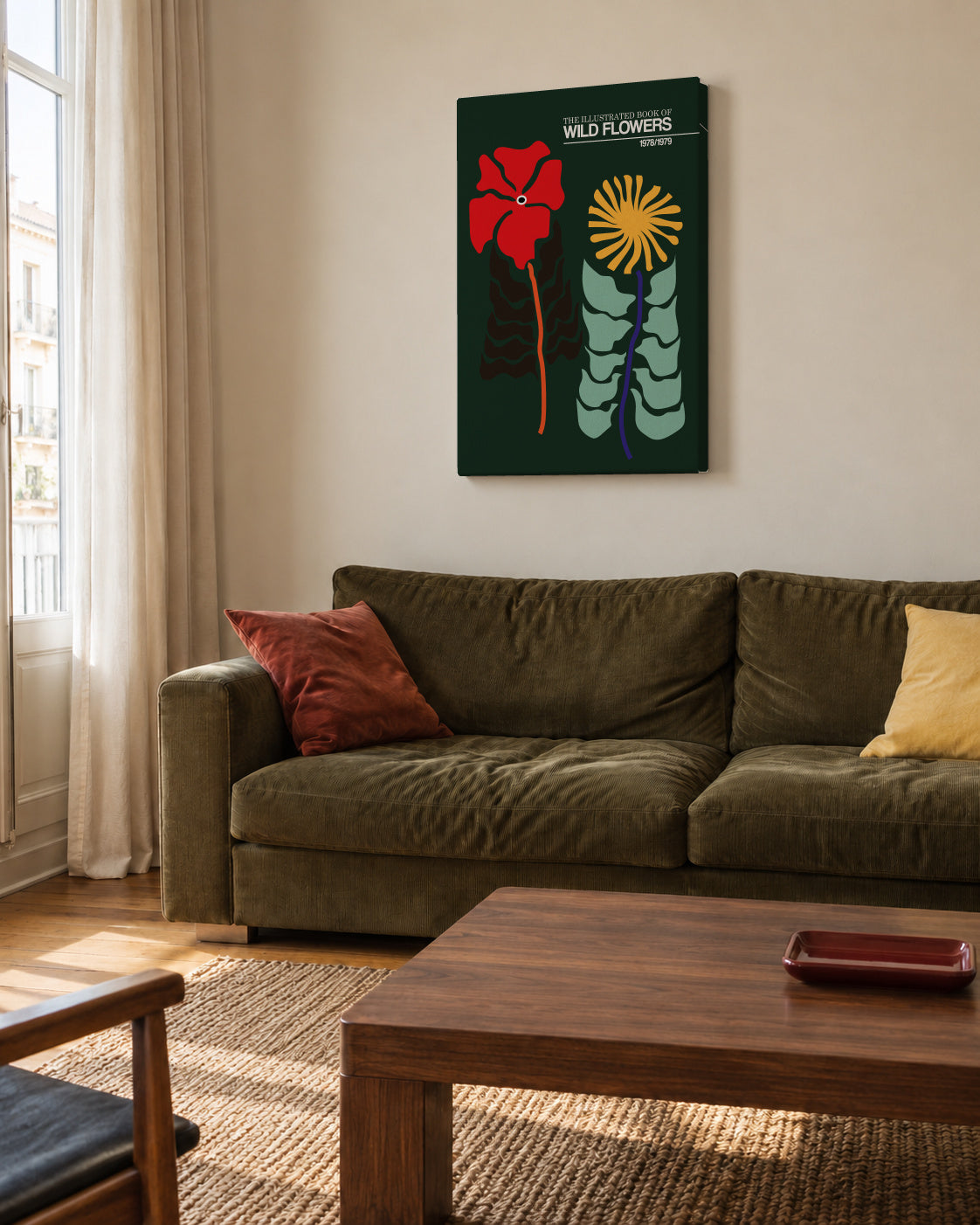 The Illustrated Book Of Wild Flowers Vol.2 Green - Unframed canvas in an interior