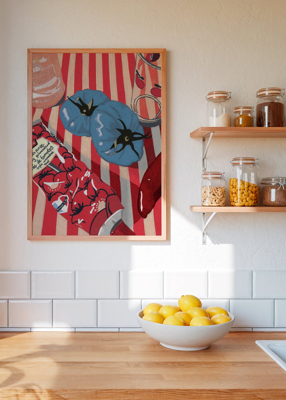 Blue Tomatoes - Framed poster in an interior