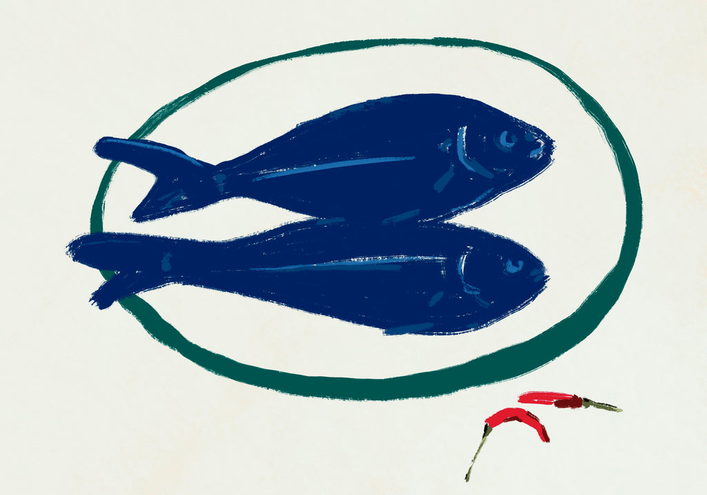 Blue fishes still life - Unframed art print