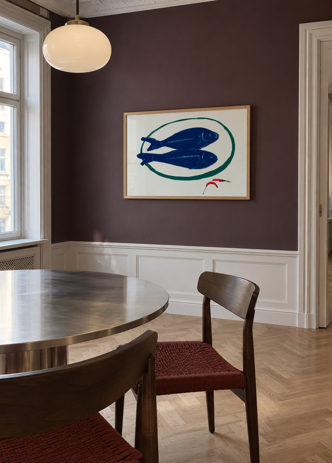 Blue fishes still life - Framed poster in an interior