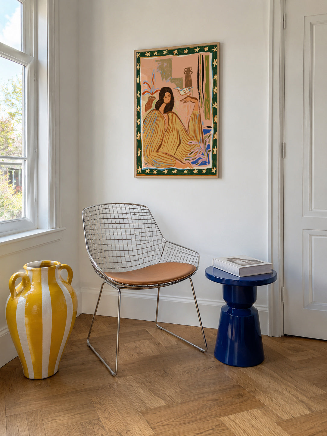 Hello Birdy - Framed poster in an interior