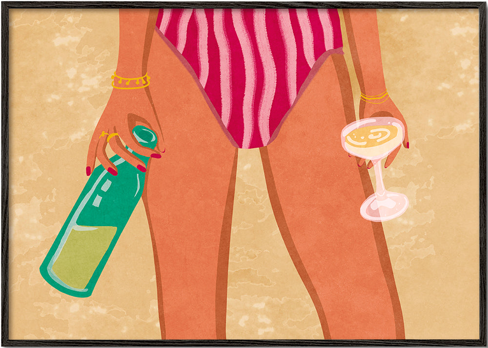 Girl with wine at the beach