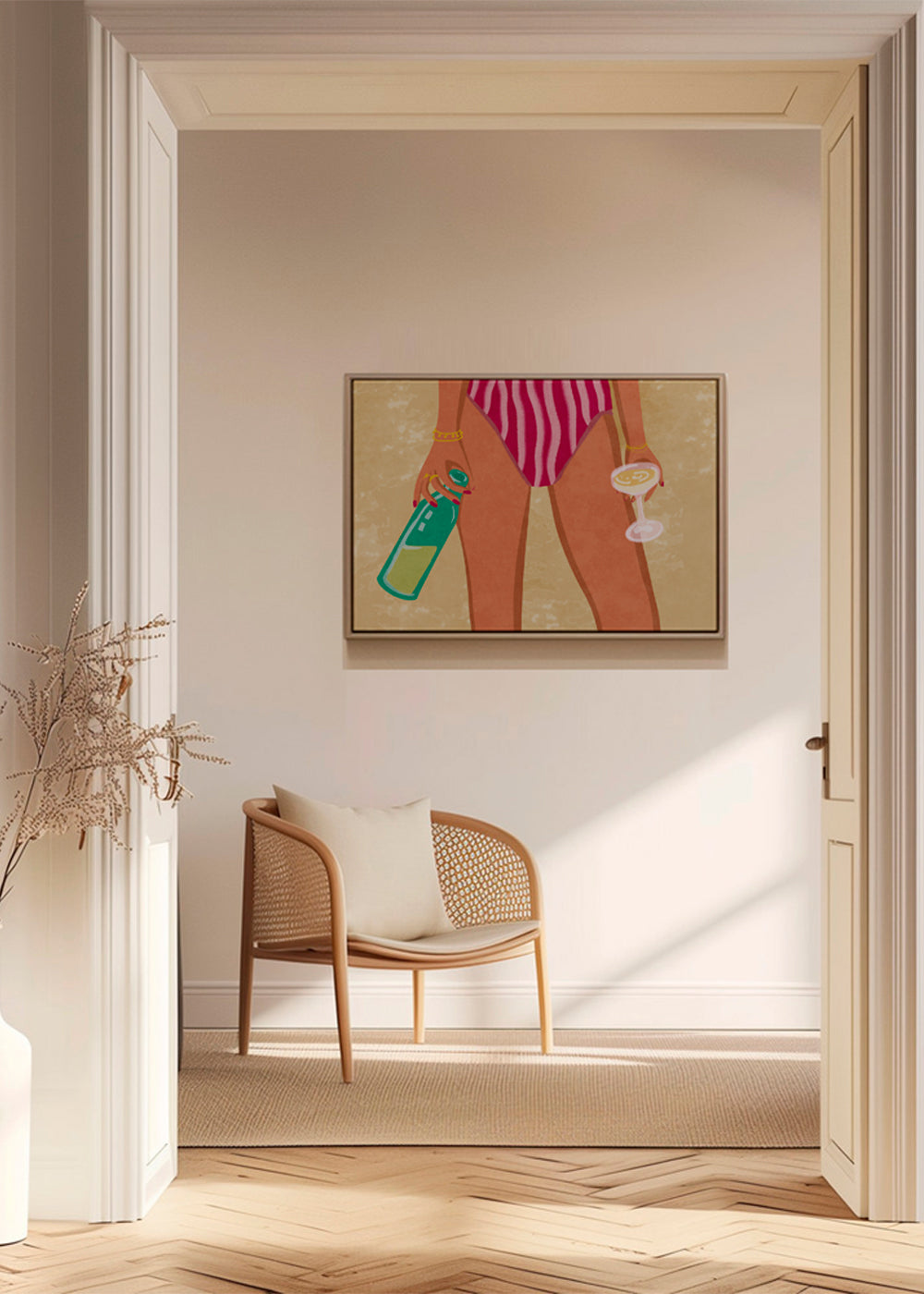 Girl with wine at the beach