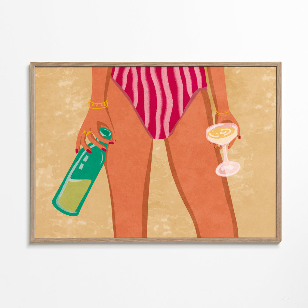 Girl with wine at the beach