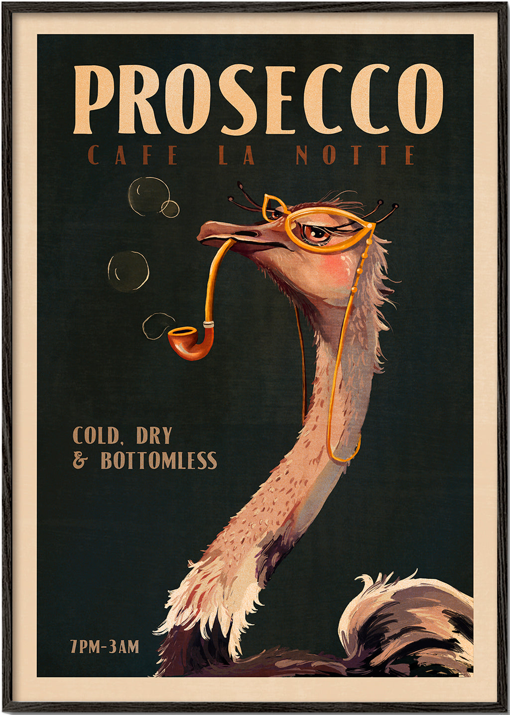 Cute Art Deco Prosecco Poster Of An Ostrich