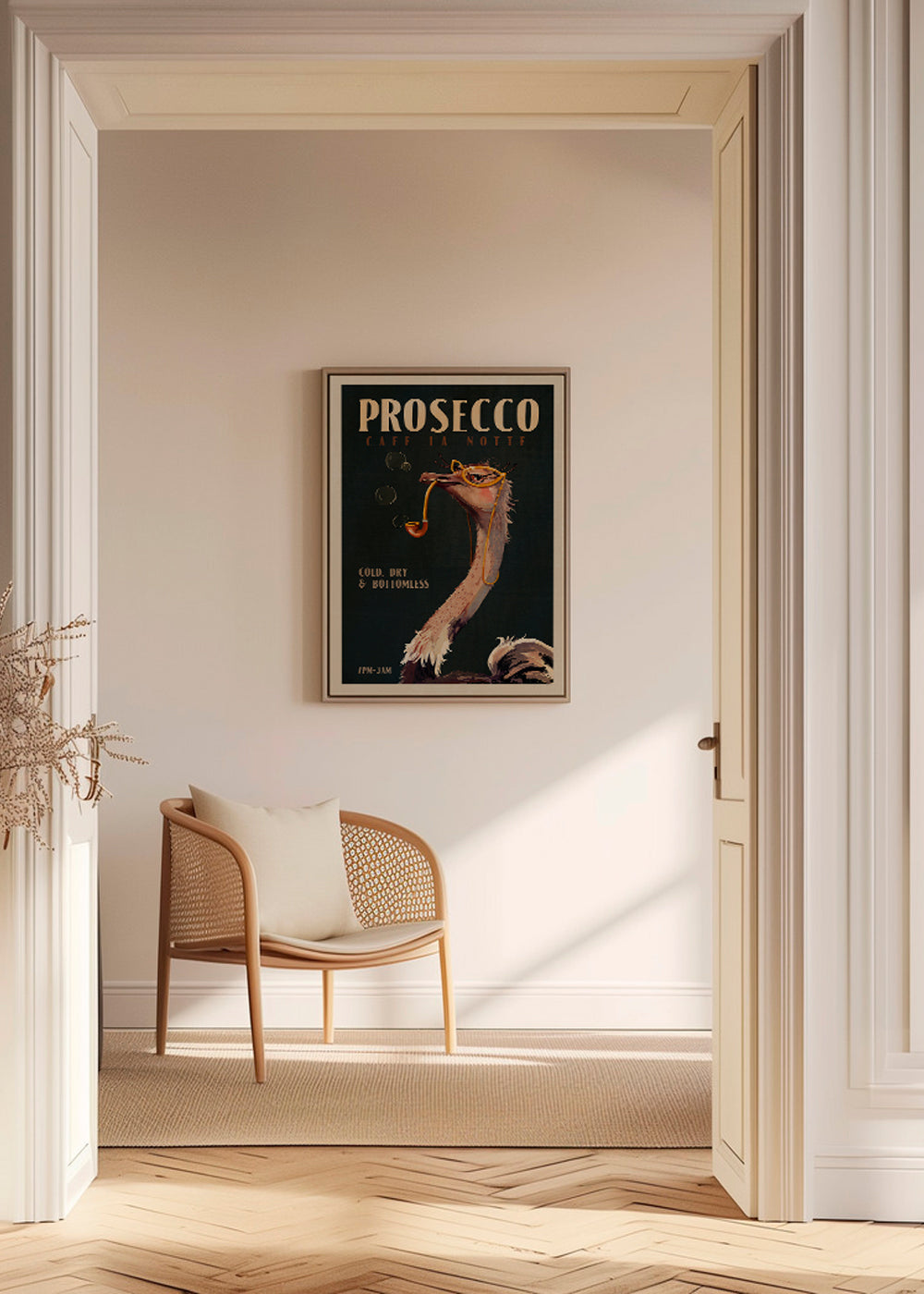 Cute Art Deco Prosecco Poster Of An Ostrich