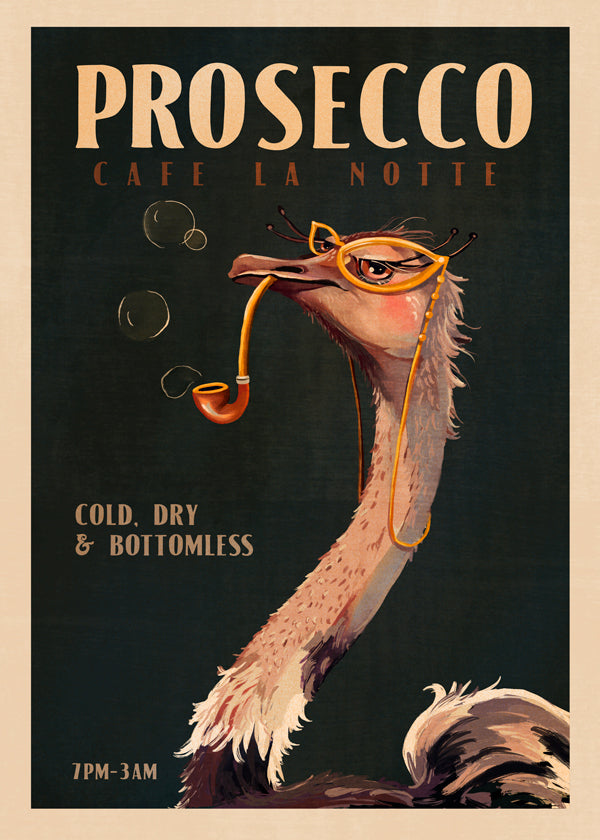 Cute Art Deco Prosecco Poster Of An Ostrich