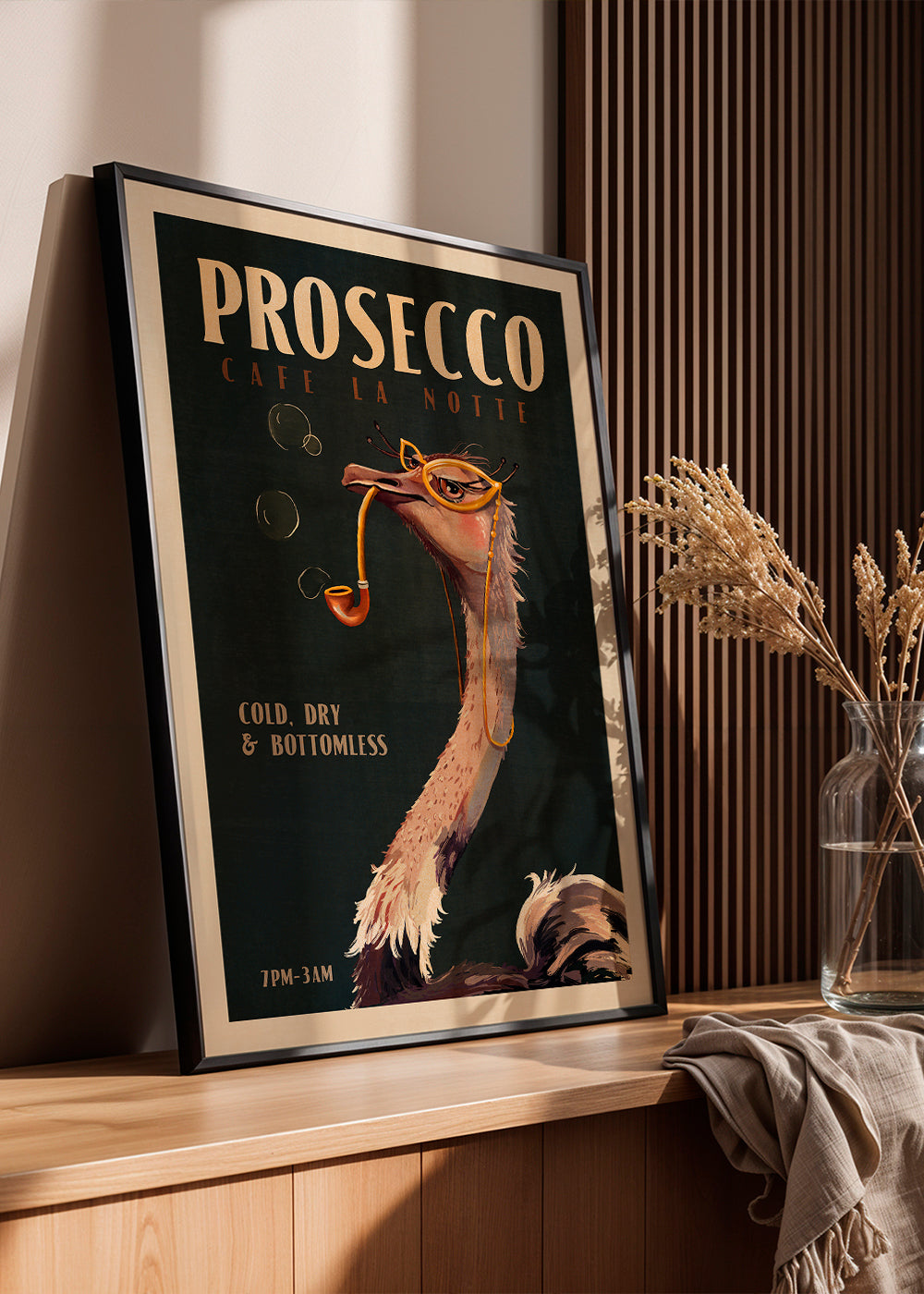 Cute Art Deco Prosecco Poster Of An Ostrich