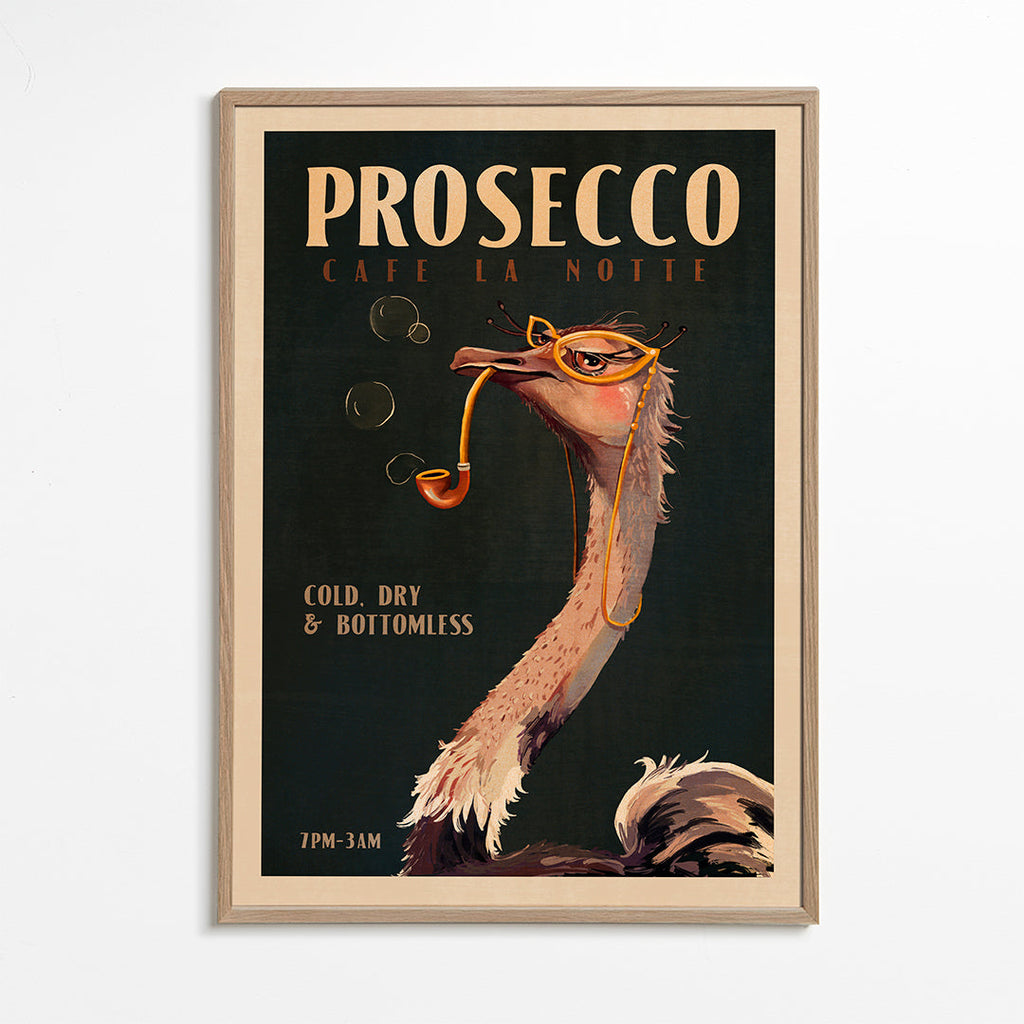Cute Art Deco Prosecco Poster Of An Ostrich