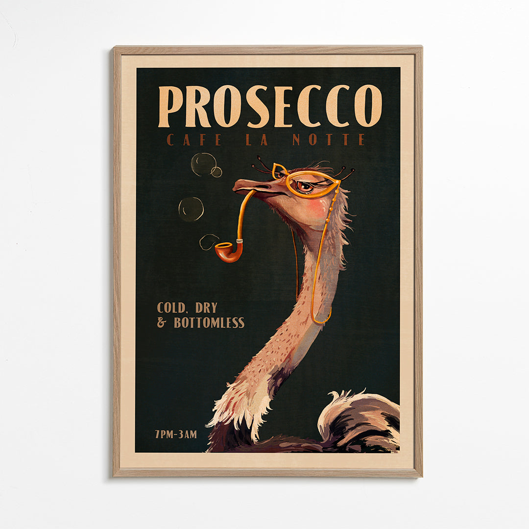 Cute Art Deco Prosecco Poster Of An Ostrich
