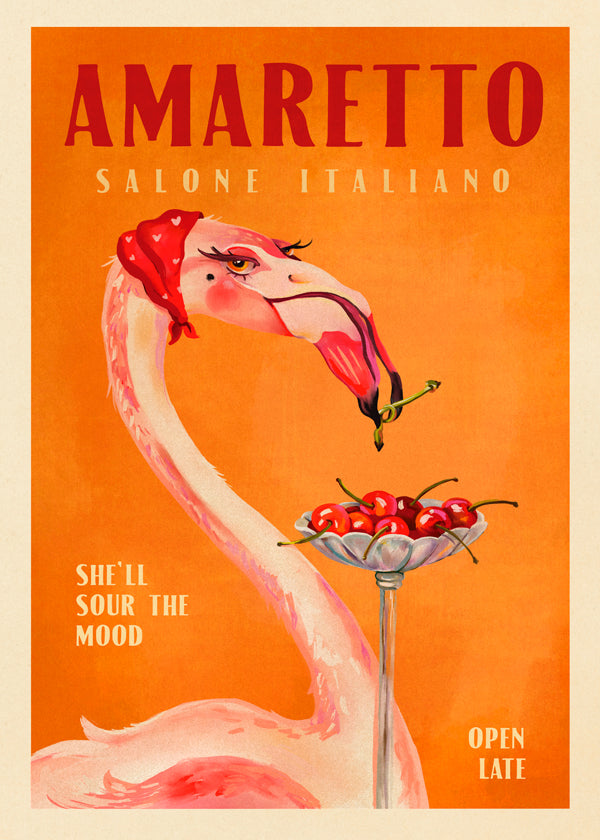 Amaretto Flamingo Art Deco Italian Cafe Travel Art