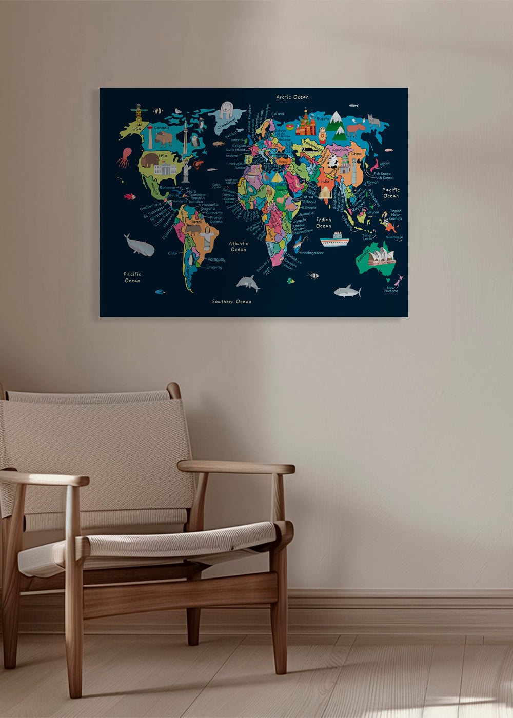 Educational Illustrated Map of the World for Kids