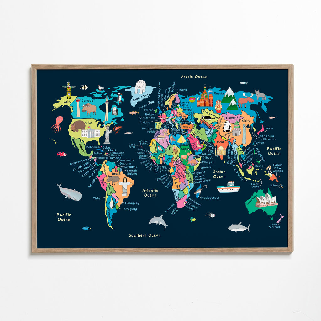 Educational Illustrated Map of the World for Kids