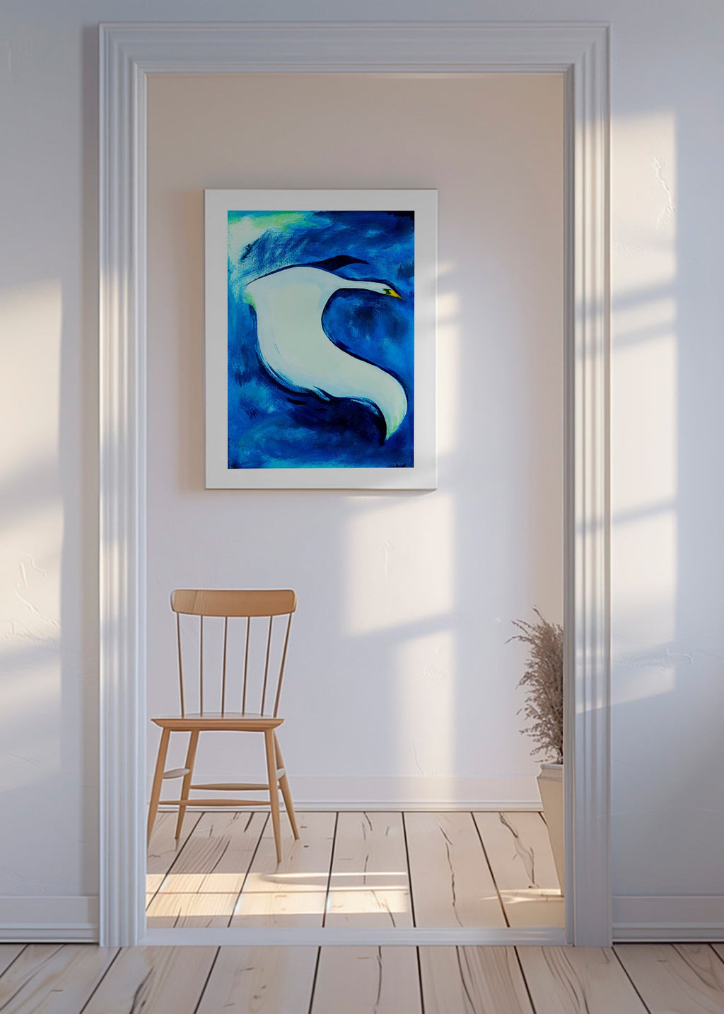 Cuadro cisne blanco sobre fondo azul – Canvas