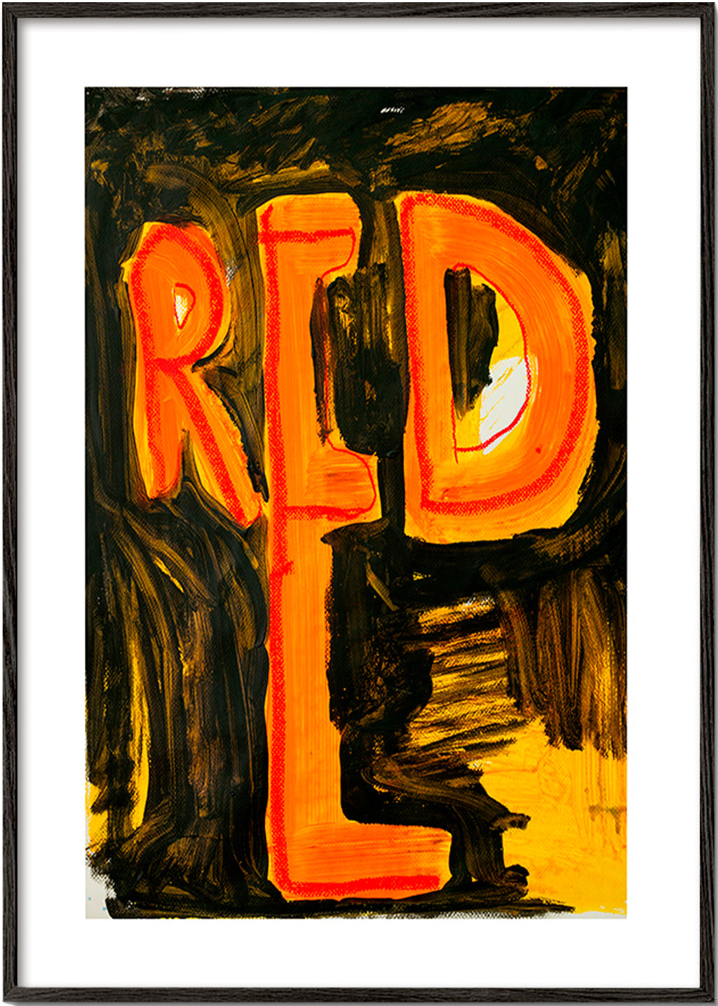 Ilustración tipográfica en trazo pictórico 'RED' – Black Frame