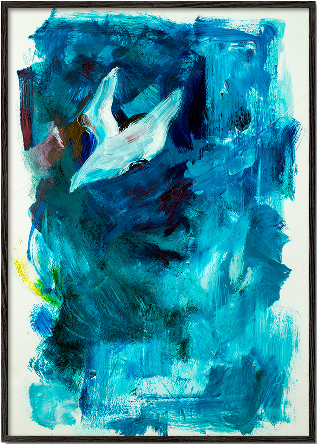 Cuadro abstracto azul con figura aérea – Black Frame