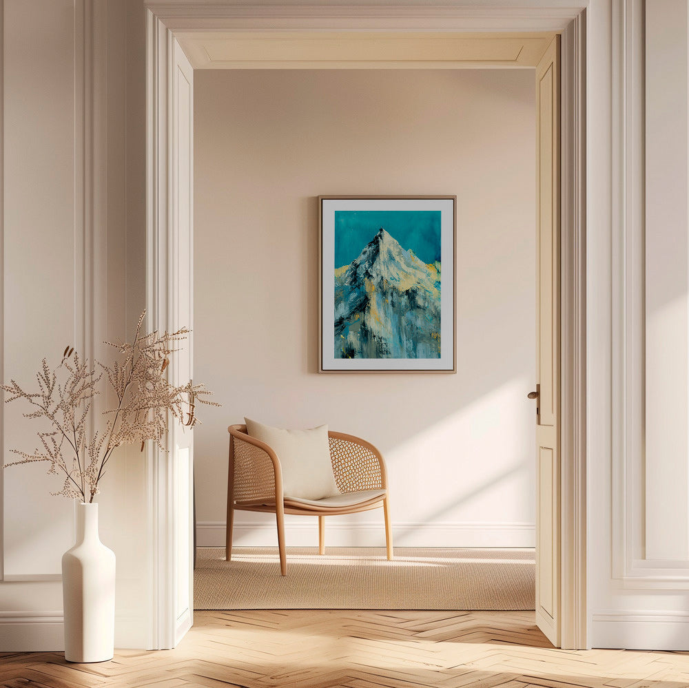 Cuadro de paisaje con pico nevado y lavados turquesa – Canvas2