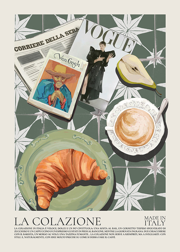 Cuadro de cocina con croissant y revista
