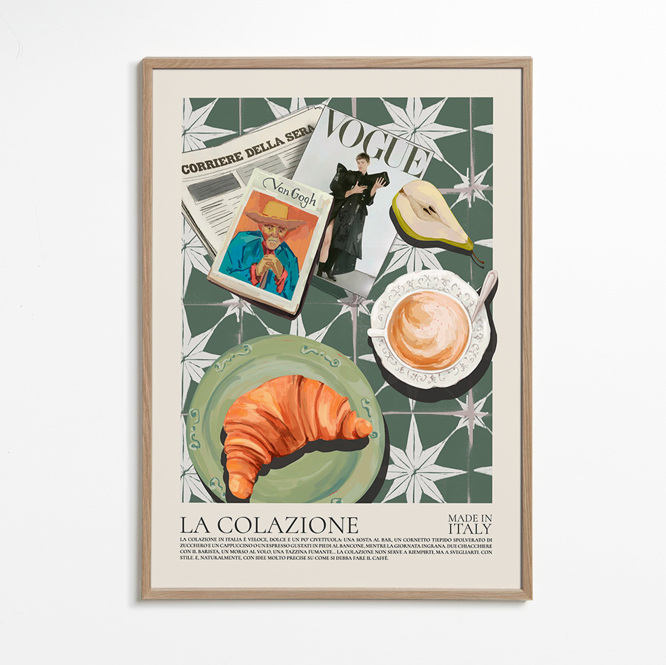 Cuadro de cocina con croissant y revista – Oak Frame