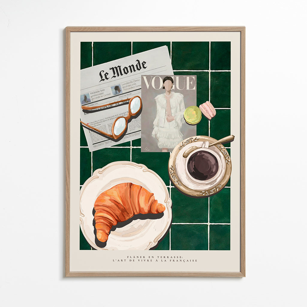 Cuadro de cocina con croissant y café – Oak Frame
