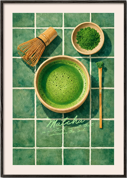Cuadro de cocina: Matcha y utensilios – Black Frame