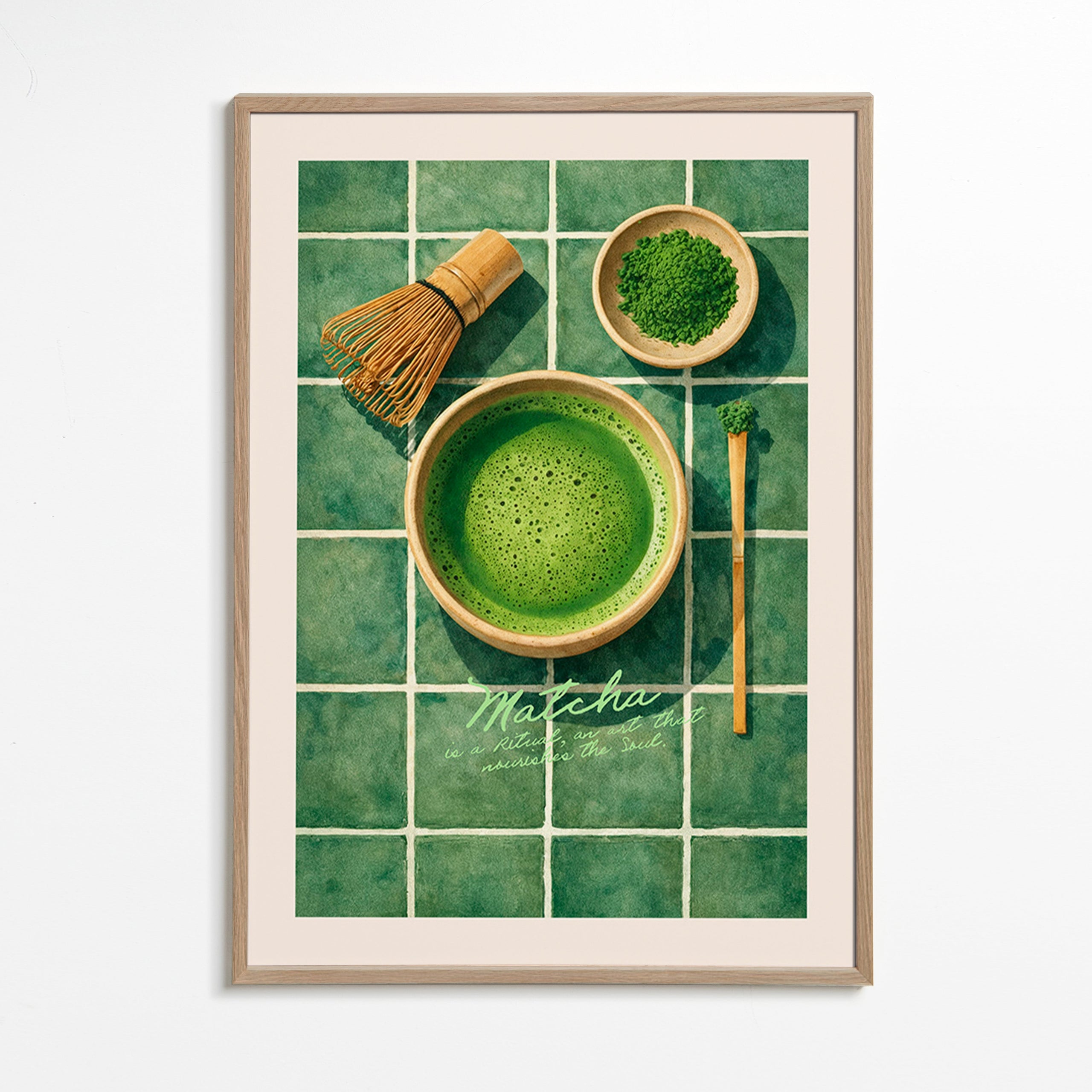 Cuadro de cocina: Matcha y utensilios – Oak Frame