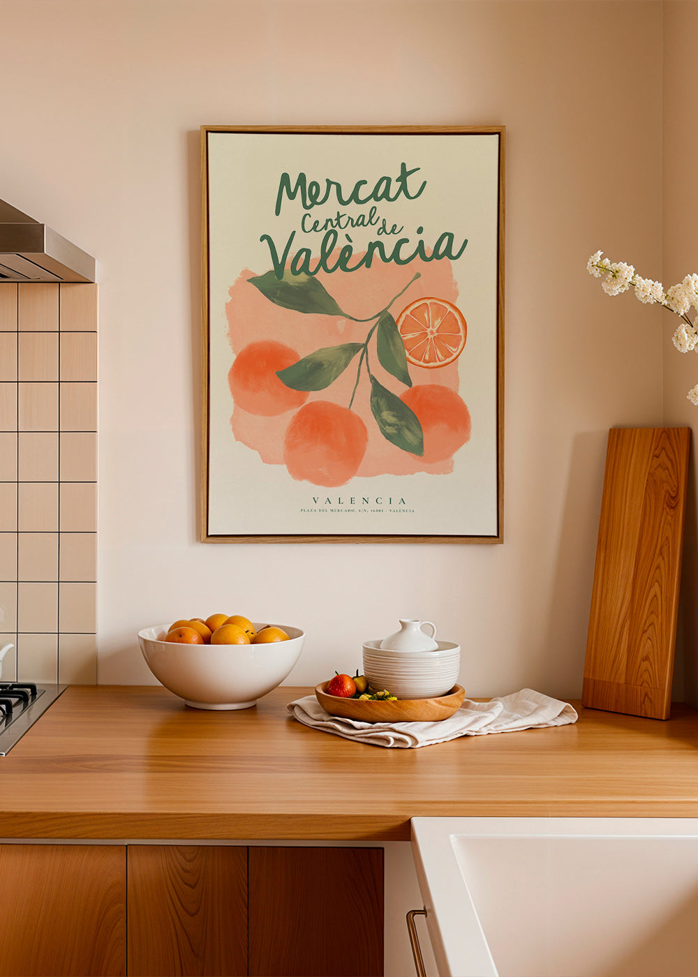 Cuadro de cocina Mercat Central con naranjas – Canvas2