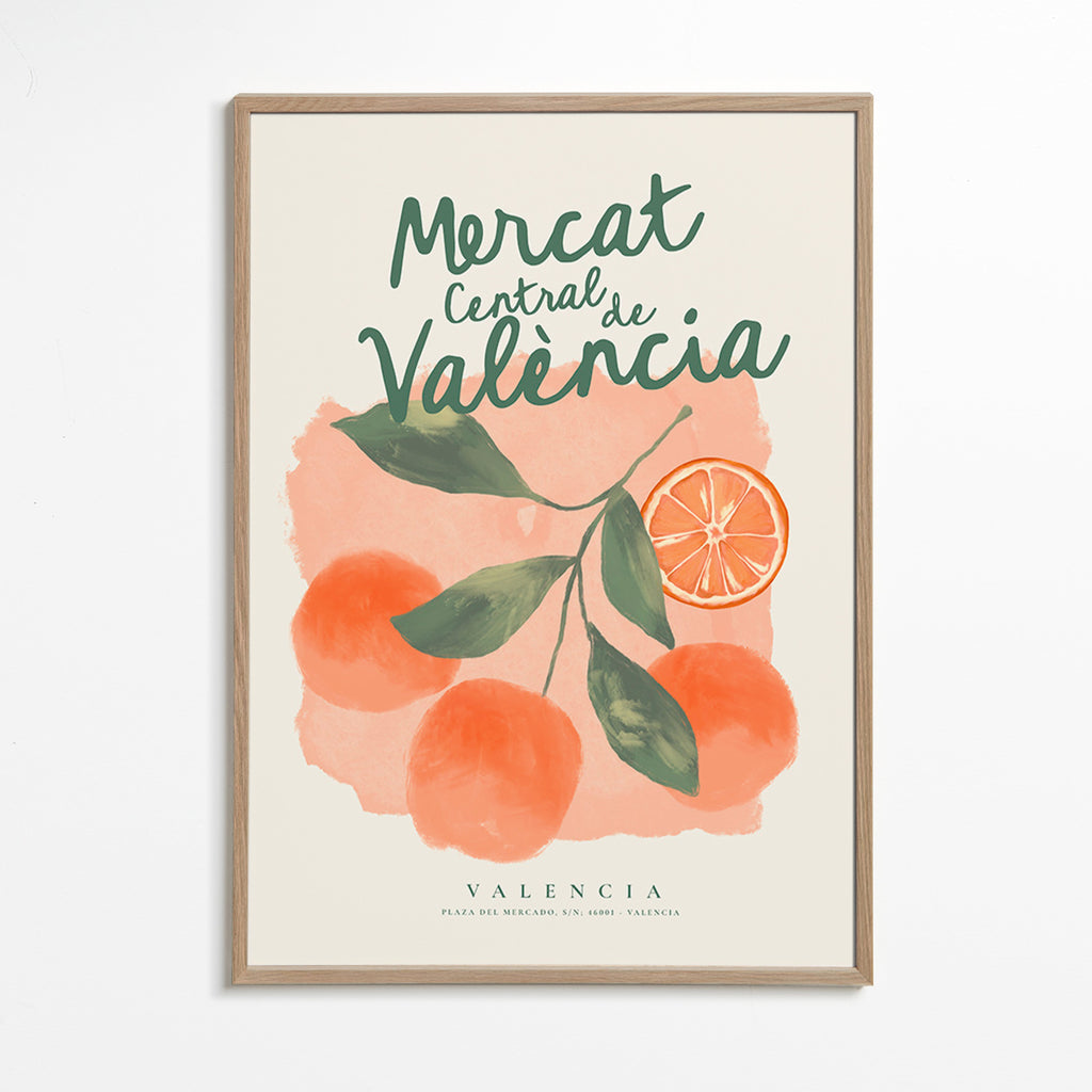 Cuadro de cocina Mercat Central con naranjas – Oak Frame