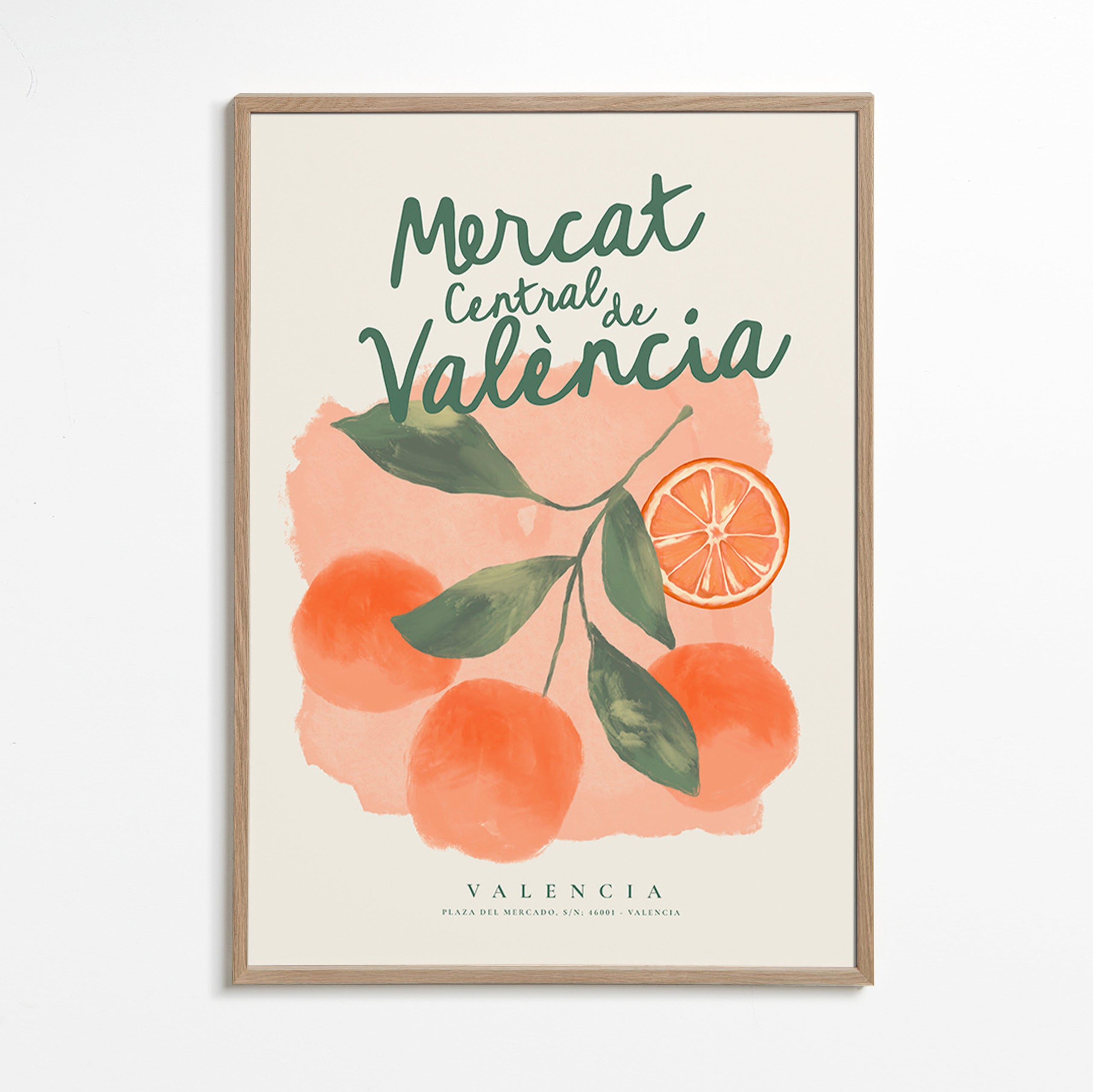 Cuadro de cocina Mercat Central con naranjas – Oak Frame