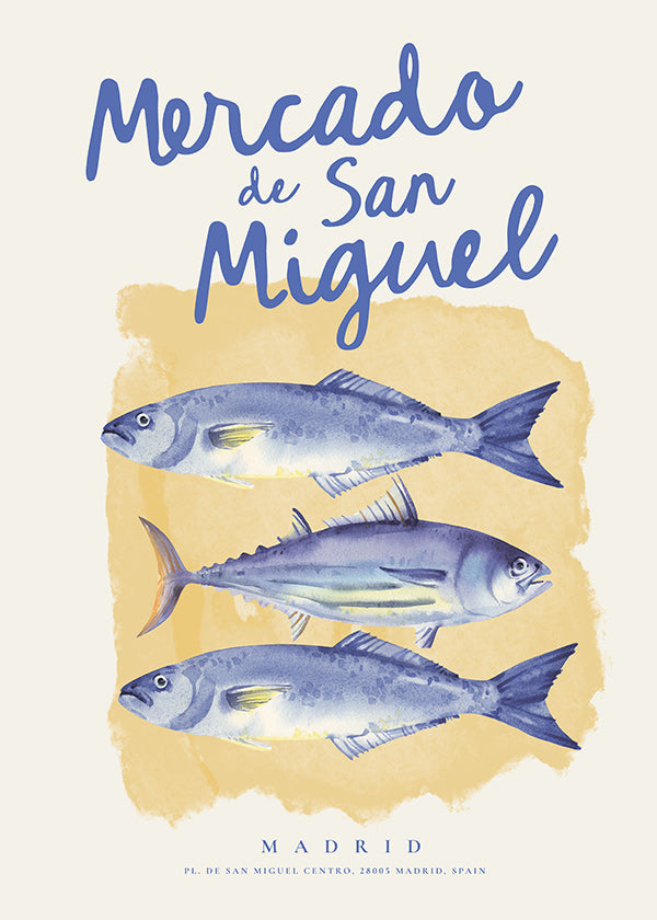 Cuadro de cocina Mercado de San Miguel con peces azules