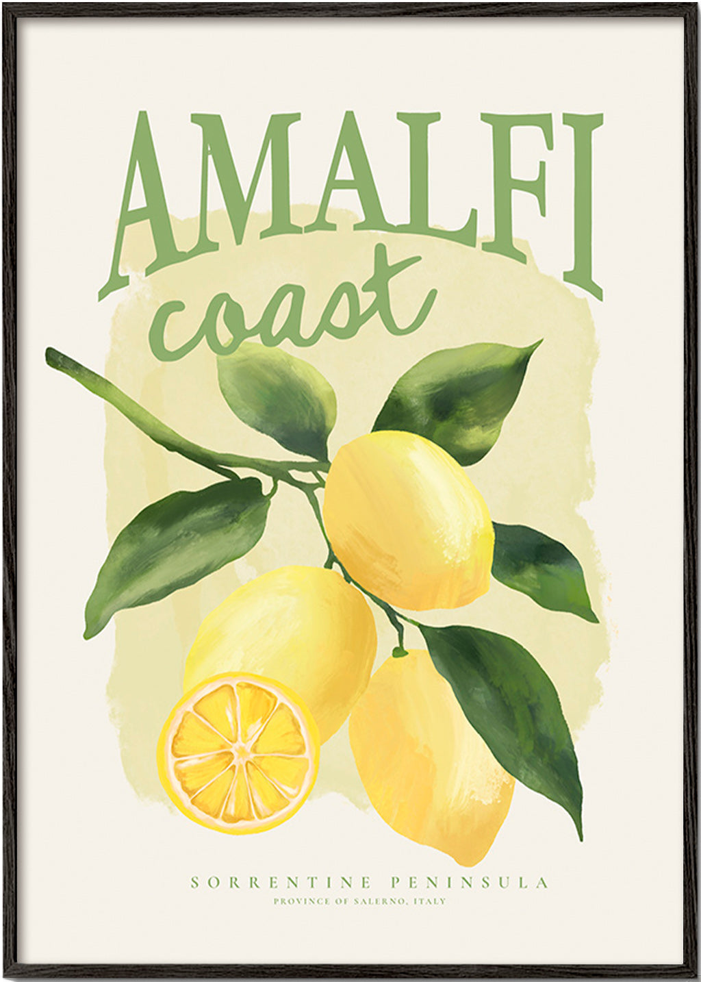 Lámina botánica Amalfi con limones – Black Frame